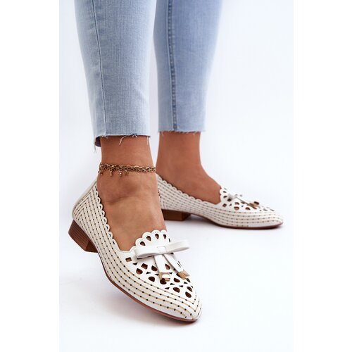 Boto White Women's Cutout Ballerina Flats with Bow Nestavia Cene