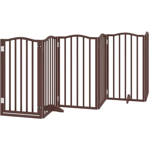 vidaXL Ograda za pse z vrati zložljiva 9 panelov rjava 450 cm les Cene