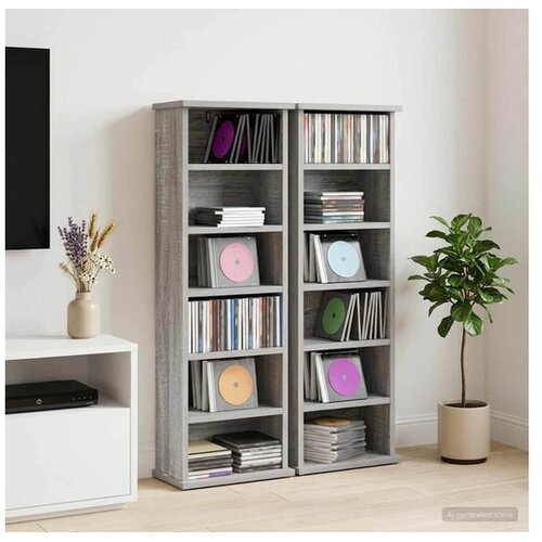 VidaXL CD ormar 2 kom. Siva Sonoma 60 x 17 x 92 cm Konstruirano drvo - Siva Sonoma 2 60 x 17 x 92 cm Slike