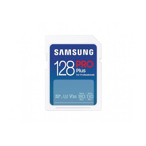 Samsung MB-SD128SB/WW sd card 128GB, pro plus, sdxc, uhs-i U3 V30 class 10, read up to 180MB/s, write up to 130 mb/s, for 4K and fullhd video recording, w/usb card reader Cene