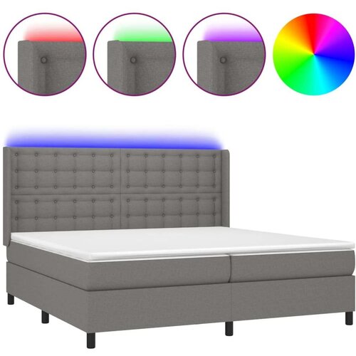  Krevet box spring s madracem LED tamnosivi 200x200 cm tkanina Slike