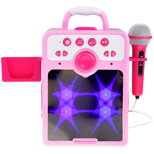  Disko zvučnik s mikrofonom za karaoke rozi Slike