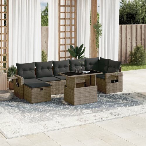 vidaXL 8-dijelni set vrtnih sofa od poliratana s jastucima sivi Cijene