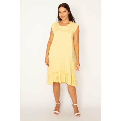 Şans Women's Plus Size Yellow Hem Frilly Viscose Dress Slike
