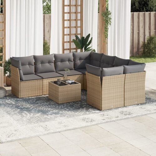 vidaXL 9-dijelni set vrtnih sofa s jastucima bež od poliratana Cijene