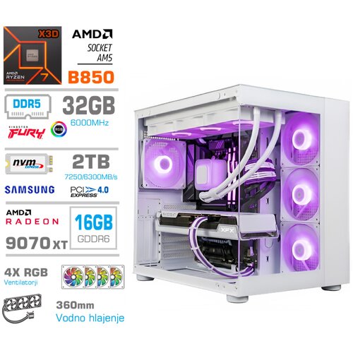 MEGA Računalnik MT S5 R7-9850X3D/RX9070 XT/32GB-DDR5/2TB/850W/Brez OS/bela RGB + Estetski napajalni kabli [Vijola / Bela], (5000179654) Cene