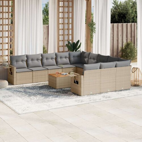 VidaXL 12-dijelni set vrtnih sofa od poliratana s jastucima bež Slike