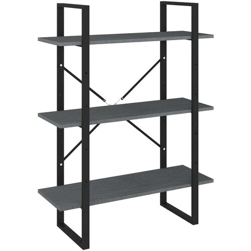 VidaXL Knjižna omara 3-nadstropna siva 80x30x105 cm trdna borovina Slike