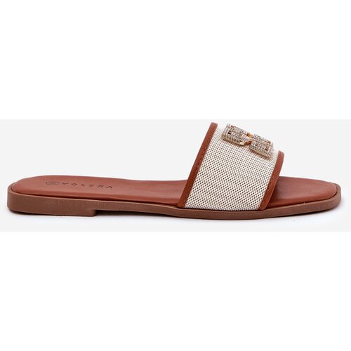 Boto Elegant Women's Slippers With Decoration On Flat Heel Camel Lovehia Cene