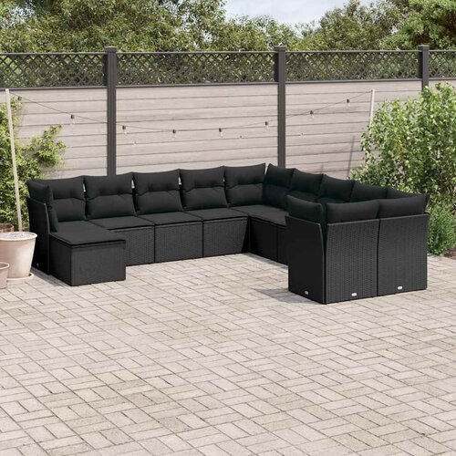  11-dijelni set vrtnih sofa od poliratana s jastucima crni Cijene