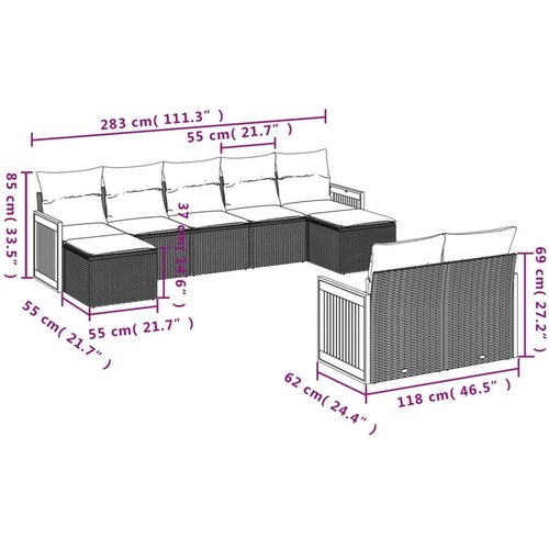  9-dijelni set vrtnih sofa s jastucima crni od poliratana Slike