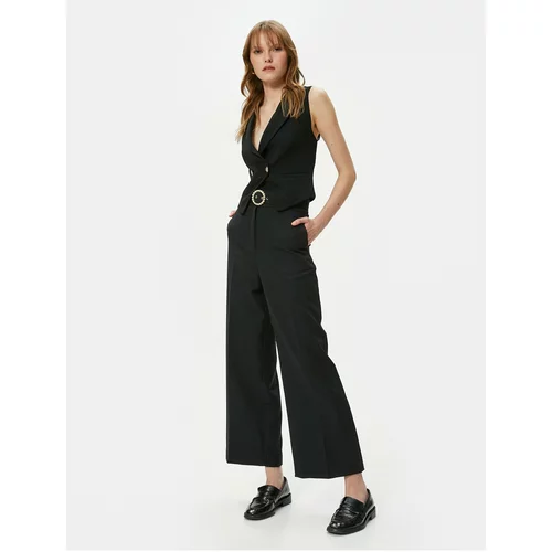 Koton Culotte Trousers Crop Wide Leg High Waist Pearl Belted