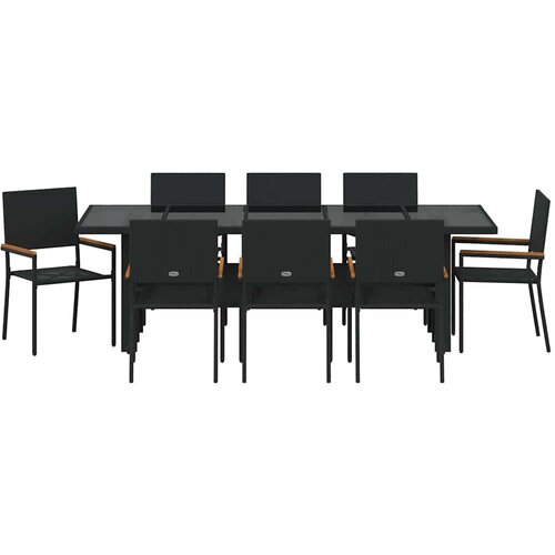  Vrtni set za objed 9 kom. Crna poliratan 240 x 90 x 75 cm Slike