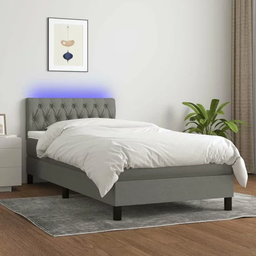  Box spring postelja z vzmetnico LED temno siva 90x200 cm blago, (20725422)