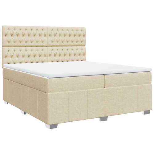 vidaXL Box spring postelja z vzmetnico krem 200x200 cm blago, (21321368) Cene