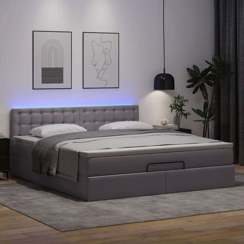 vidaXL Otomanski posteljni okvir z vzmetnico siv 180x200 cm um. usnje Cene
