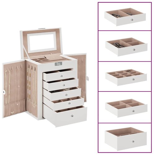 vidaXL Jewellery Box 6-Layer z ogledalom zaklenljiv Bela Cene