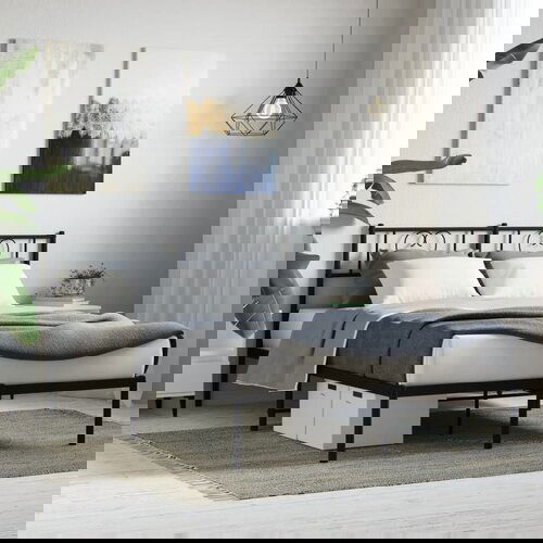 VidaXL Metalni okvir za krevet s uzglavljem crni 120x200 cm Slike