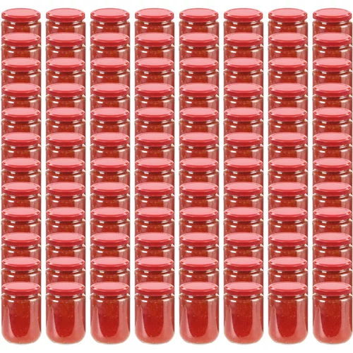 vidaXL stekleni kozarci z rdečimi pokrovi 96 kosov 230 ml