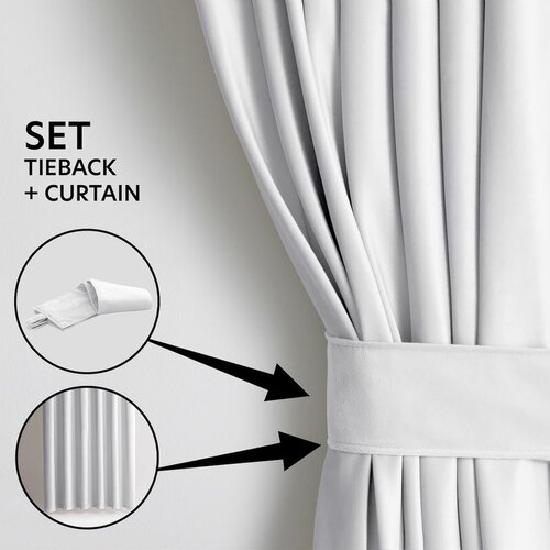 AmeliaHome Curtain VELVET color white style classic silver eyelets type of material - textiles velvet 140x245 Slike