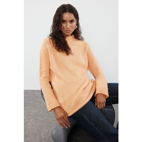 Trendyol Orange Soft Textured Stand-up Collar Knitwear Sweater Slike