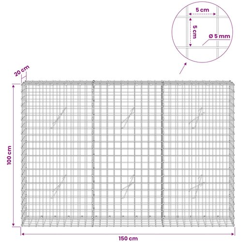  Gabion s 5 mm žicom i mrežom 5x5 cm 150x20x100 cm Slike