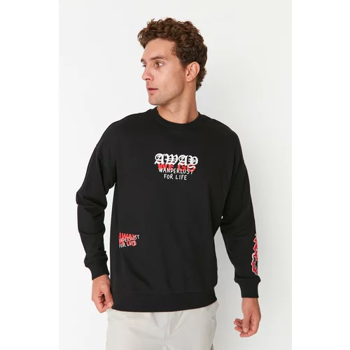 Trendyol Black Men's Oversize Fit Crew Neck Printed Sweatshirt