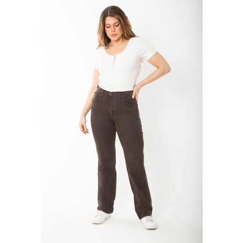 Şans Women's Plus Size Brown Lycra 5-Pocket Jeans Slike