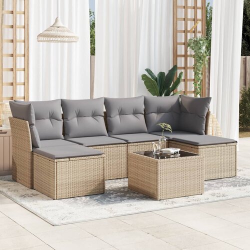 VidaXL 7-dijelni set vrtnih sofa od poliratana s jastucima bež Slike