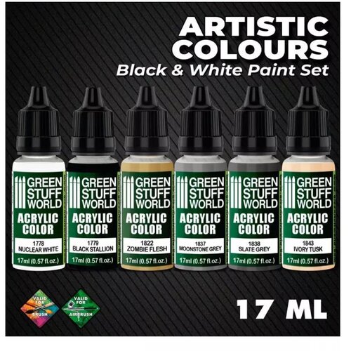 Green Stuff World paint set - black n white paint set (box x6) Cene