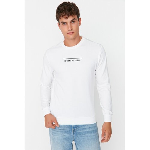 Trendyol White Men Regular Fit Crew Neck Long Sleeved Sweatshirt Slike