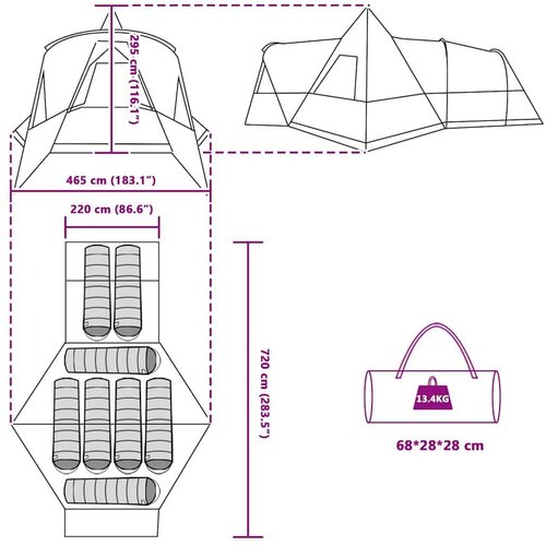  Teepee &amp;scaron;ator s krovom Siva i narančasta 720 x 465 x 295 cm Slike