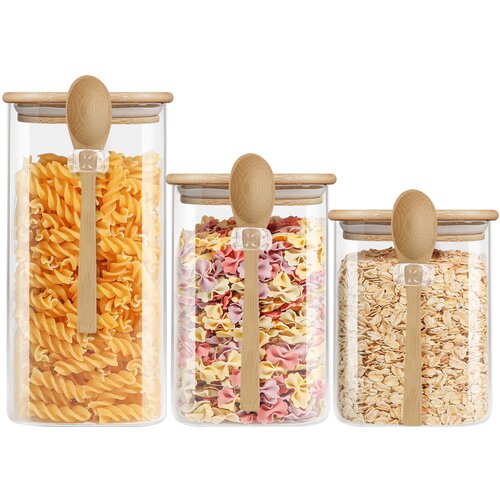 Cheffinger Set 3 kozarcev za shranjevanje iz stekla s plutovinastim zama&scaron;kom, hermetično zaprte, Prozorno, (5000071489) Cene