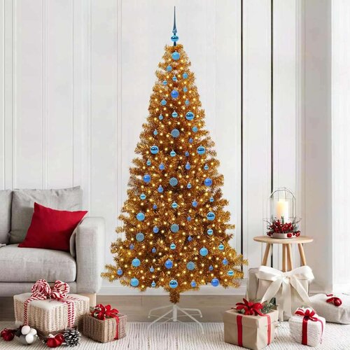 vidaXL Božično drevo med 300 LED z stojalom Zlata 210 cm PET Cene