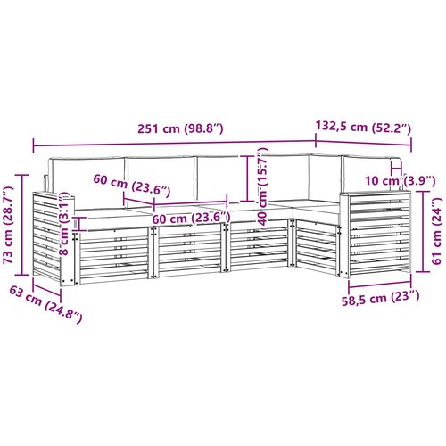  Set vanjskih sofa 5 pcs Bijela i krem 251 x 132,5 x 73 cm Slike