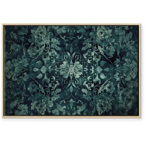  Slika - Oriental Pattern Carpet: Emerald Ornaments and Worn Patterns 90x60 U prirodnom drvenom okviru Slike