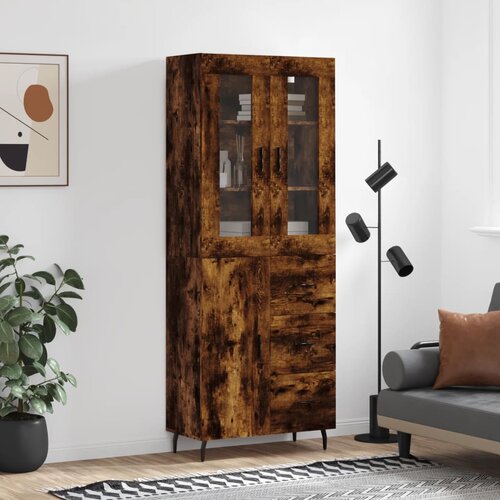 vidaXL Visoka komoda dimljen hrast 69,5x34x180 cm inženirski les Cene