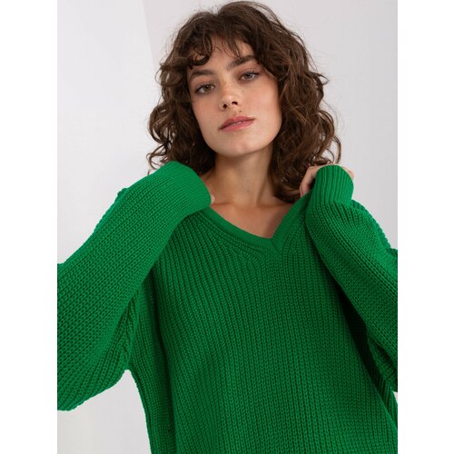 Fashion Hunters Green women's oversize neckline sweater Slike