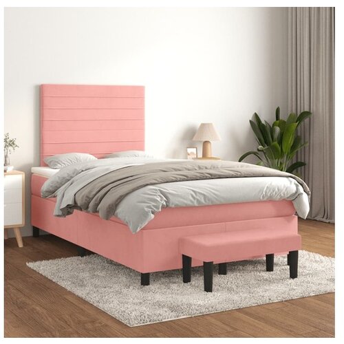 VidaXL Box spring krevet s madracem ružičasti 120 x 200 cm bar&amp;scaron;unasti Slike
