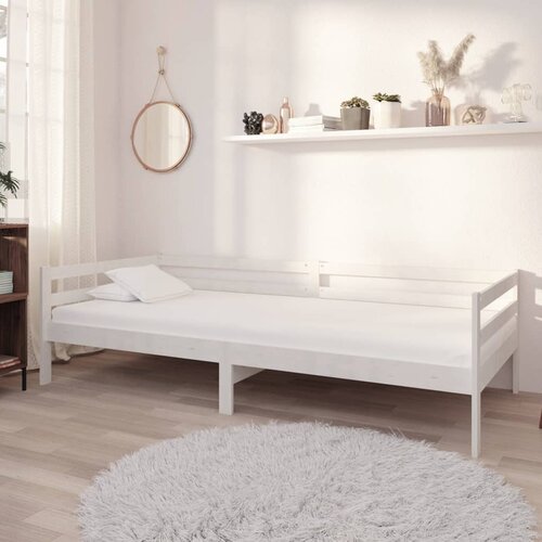 VidaXL Dnevni ležaj s madracem 90 x 200 cm bijeli od masivne borovine Slike