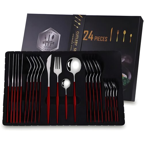 Oem 24 - dijelni set pribora EL-26401 - Srebrna / Crvena Cijene