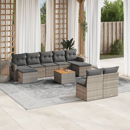 vidaXL 10-dijelni set vrtnih sofa od poliratana s jastucima sivi Cijene