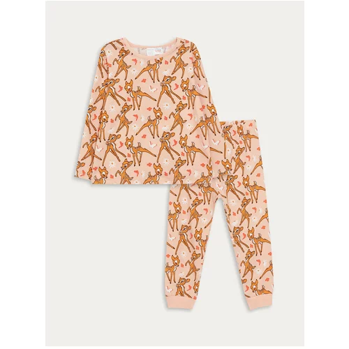 LC Waikiki Crew Neck Long Sleeve Bambi Printed Baby Girl Pajamas Set