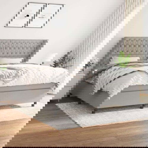  Box spring postelja z vzmetnico svetlo siva 180x200 cm blago, (20788989) Slike