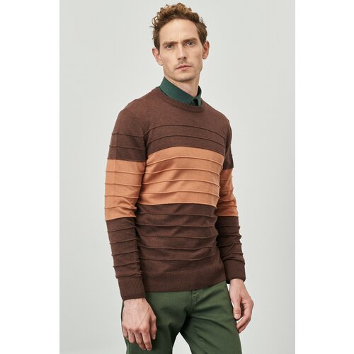 ALTINYILDIZ CLASSICS Men's Brown Melange Tile Standard Fit Regular Fit Crew Neck Patterned Knitwear Sweater Slike