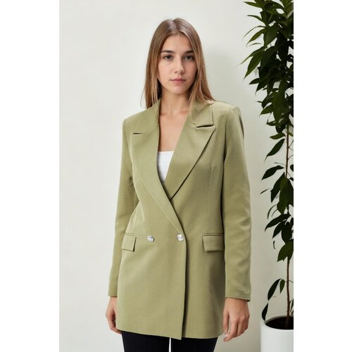Dewberry 26139 Womens Large Size Woven Blazer Jacket-LIGHT KHAKI Slike
