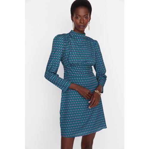 Trendyol Multicolored Waist Detailed Stand Collar Dress Cene