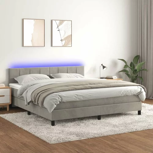  Box spring postelja z vzmetnico LED svetlo siva 160x200cm žamet, (20900668)