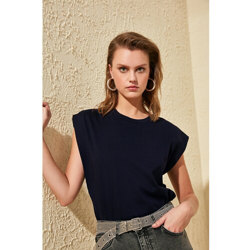 Trendyol navy blue sleeveless basic knitted t-shirt Cene