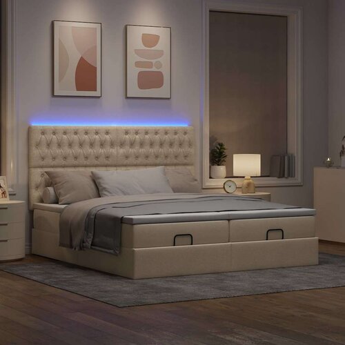 VidaXL Otomanski posteljni okvir z vzmetnicami krem 200x200 cm blago Slike